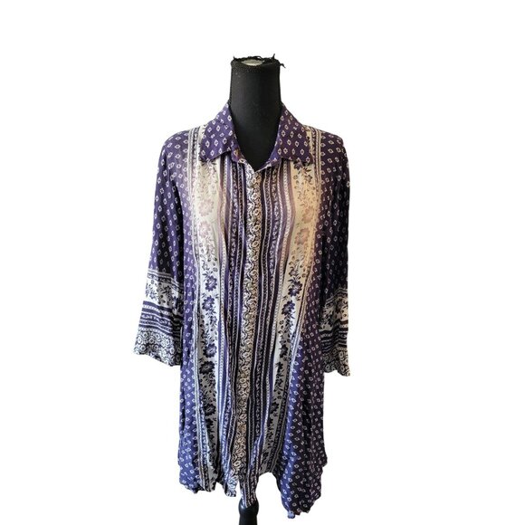 Anthropolgie Aratta Silent Journey 3/4 Sleeve Collared Button Down Dress Size L - Picture 1 of 12